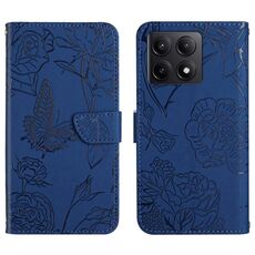 Per Xiaomi 14T 5G Custodia per telefono in pelle con motivo a farfalla in rilievo e pelle globale (blu)