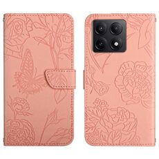 Per Xiaomi 14T 5G Custodia per telefono in pelle con motivo a farfalla in rilievo e effetto pelle globale (rosa)