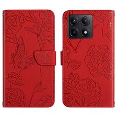 Per Xiaomi 14T 5G Custodia per telefono in pelle con motivo a farfalla in rilievo e pelle globale (rosso)