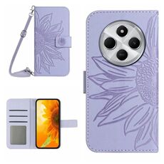 Per Redmi 14C 4G Custodia in pelle con stampa a fiore di sole e cordino (viola)
