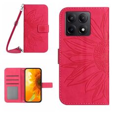 Per Xiaomi 14T 5G Global Skin Feel Sun Flower Custodia in pelle con cordino (rosso rosa)