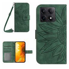 Per Xiaomi 14T 5G Global Skin Feel Sun Flower Custodia in pelle con cordino (verde)