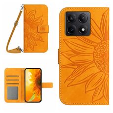 Per Xiaomi 14T 5G Global Skin Feel Sun Flower Custodia in pelle con cordino (giallo)