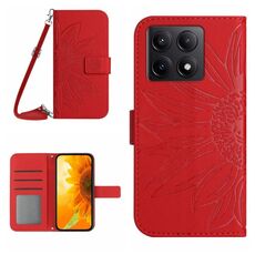Per Xiaomi 14T 5G Global Skin Feel Sun Flower Custodia in pelle con cordino (rosso)