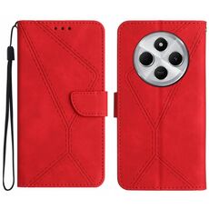 Per Redmi 14C 4G Custodia per telefono in pelle goffrata con cuciture (rosso)