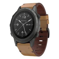 Per Garmin MARQ Commander Cinturino in pelle con fibbia in acciaio da 22 mm (marrone chiaro)