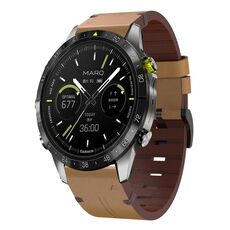 Per Garmin MARQ Athlete Gen 2 cinturino in pelle con fibbia in acciaio da 22 mm (marrone chiaro)