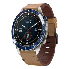 Per Garmin MARQ Captain Gen 2 cinturino in pelle con fibbia in acciaio da 22 mm (marrone chiaro)