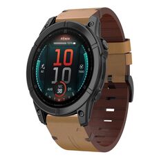 Per Garmin Fenix ​​8 AMOLED 51mm Cinturino in pelle con fibbia in acciaio 26mm (marrone chiaro)