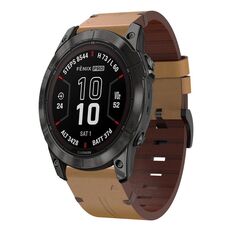 Per Garmin Fenix ​​7X Pro 51mm Cinturino in pelle con fibbia in acciaio 26mm (marrone chiaro)