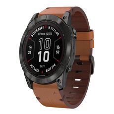 Per Garmin Fenix ​​7X Pro 51mm Cinturino in pelle con fibbia in acciaio 26mm (marrone)