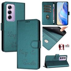 Per OPPO Reno12 Pro Global Smile Embossing RFID Custodia in pelle per telefono (verde pavone)