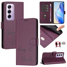 Per OPPO Reno12 Pro Global Smile Embossing RFID Custodia in pelle per telefono (viola)