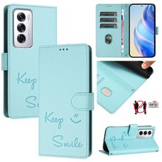 Per OPPO Reno12 Global Smile Embossing RFID Custodia in pelle per telefono (verde menta)
