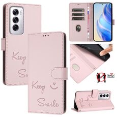 Per OPPO Reno12 Global Smile Embossing RFID Custodia in pelle per telefono (rosa)