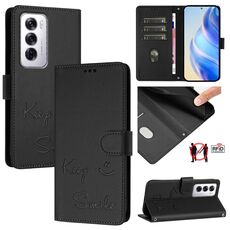 Per OPPO Reno12 Global Smile Embossing RFID Custodia in pelle per telefono (nero)