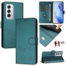 Per OPPO Reno12 Global Smile Embossing RFID Custodia in pelle per telefono (verde pavone)