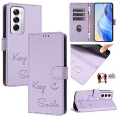 Per OPPO Reno12 Global Smile Embossing RFID Custodia in pelle per telefono (viola chiaro)