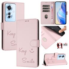Per OPPO Reno11 F 5G Global Smile Embossing RFID Custodia in pelle per telefono (rosa)