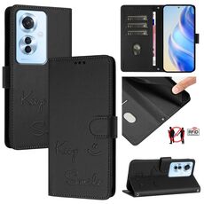 Per OPPO Reno11 F 5G Global Smile Embossing RFID Custodia in pelle per telefono (nero)