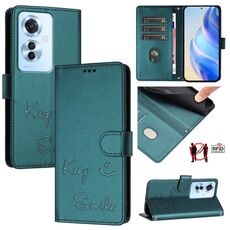 Per OPPO Reno11 F 5G Global Smile Embossing RFID Custodia in pelle per telefono (verde pavone)