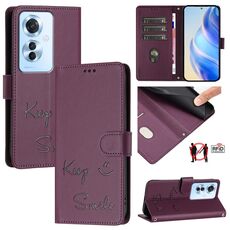 Per OPPO Reno11 F 5G Global Smile Embossing RFID Custodia in pelle per telefono (viola)
