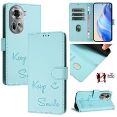 Per OPPO Reno11 5G Global Smile Embossing RFID Custodia in pelle per telefono (verde menta)