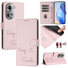 Per OPPO Reno11 5G Global Smile Embossing RFID Custodia in pelle per telefono (rosa)