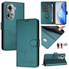 Per OPPO Reno11 5G Global Smile Embossing RFID Custodia in pelle per telefono (verde pavone)