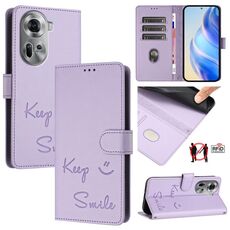 Per OPPO Reno11 5G Global Smile Embossing RFID Custodia in pelle per telefono (viola chiaro)