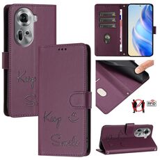 Per OPPO Reno11 5G Global Smile Embossing RFID Custodia in pelle per telefono (viola)