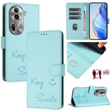 Per OPPO Reno11 Pro 5G Global Smile Embossing RFID Custodia in pelle per telefono (verde menta)