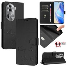 Per OPPO Reno11 Pro 5G Global Smile Embossing RFID Custodia in pelle per telefono (nero)