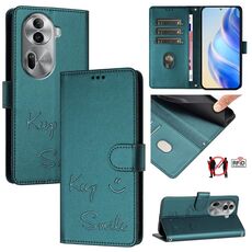 Per OPPO Reno11 Pro 5G Global Smile Embossing RFID Custodia in pelle per telefono (verde pavone)