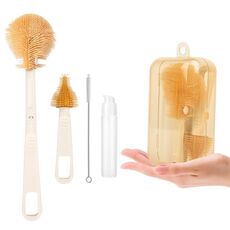 Set di spazzole per biberon portatili in silicone, spazzola da viaggio per la pulizia (bianco)