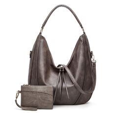 Borsa a tracolla grande capacità in pelle PU da donna 2 in 1 grigio chiaro