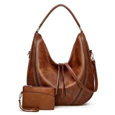Borsa a tracolla grande capacità in pelle PU da donna 2 in 1 marrone