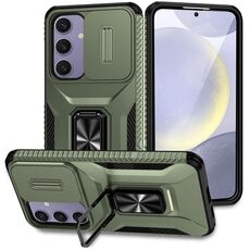 Per Samsung Galaxy S24 FE 5G Custodia per telefono con supporto scorrevole Camshield (verde alpino)