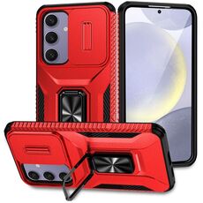 Per Samsung Galaxy S24 FE 5G Custodia per telefono con supporto scorrevole Camshield (rosso)