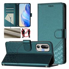 Per HTC U24 Pro Custodia per telefono in pelle con stampa a nido d'ape RFID (verde pavone)
