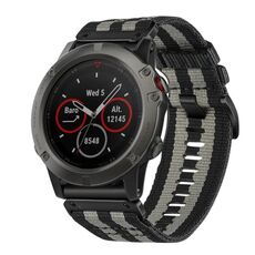 Per Garmin Fenix ​​5X / 5X Puls Nylon Canvas Quick Release 26mm Cinturino per orologio (nero grigio)