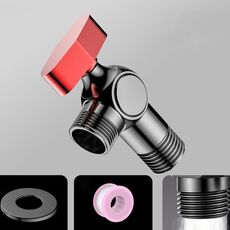 Valvola a sfera a 4 punti ad alto flusso in rame, scaldabagno a gas per acqua calda e fredda, valvola triangolare completamente aperta, colore: etichetta rossa grigia per acqua calda