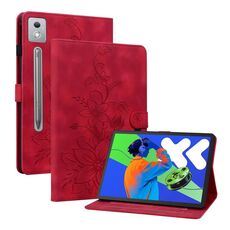 Per Lenovo Tab P12 12.7 2025 Custodia per tablet in pelle goffrata Lily (rosso)