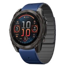 Per Garmin Fenix ​​8 AMOLED 47mm Dual Color Magnetic Quick Release 22mm Cinturino in silicone (blu scuro+nero)