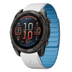 Per Garmin Fenix ​​8 AMOLED 47mm Dual Color Magnetic Quick Release 22mm Cinturino in silicone (bianco+azzurro cielo)