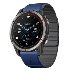 Per Garmin Quatix 7 Pro Dual Color Magnetic Quick Release 22mm Cinturino in silicone (blu scuro+nero)