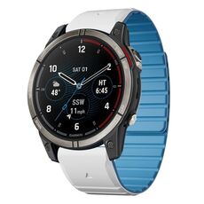 Per Garmin Quatix 7 Pro Dual Color Magnetic Quick Release 22mm Cinturino in silicone (bianco+azzurro cielo)