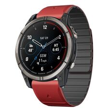Per Garmin Quatix 7 Pro Dual Color Magnetic Quick Release 22mm Cinturino in silicone (rosso+nero)