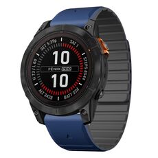 Per Garmin Fenix ​​7 / Fenix ​​7 Pro Dual Color Magnetic Quick Release 22mm Cinturino in silicone (blu scuro+nero)