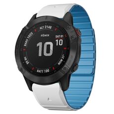 Per Garmin Fenix ​​6X / 6X Pro cinturino in silicone magnetico a sgancio rapido da 26 mm bicolore (bianco + azzurro)